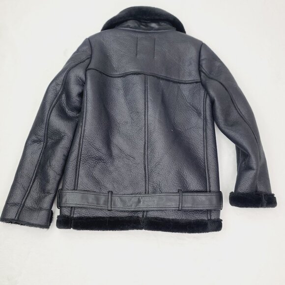 Zara Women's Black Aviator Faux Leather Shearling Double-Faced Biker Jacket XS - Picture 3 of 11